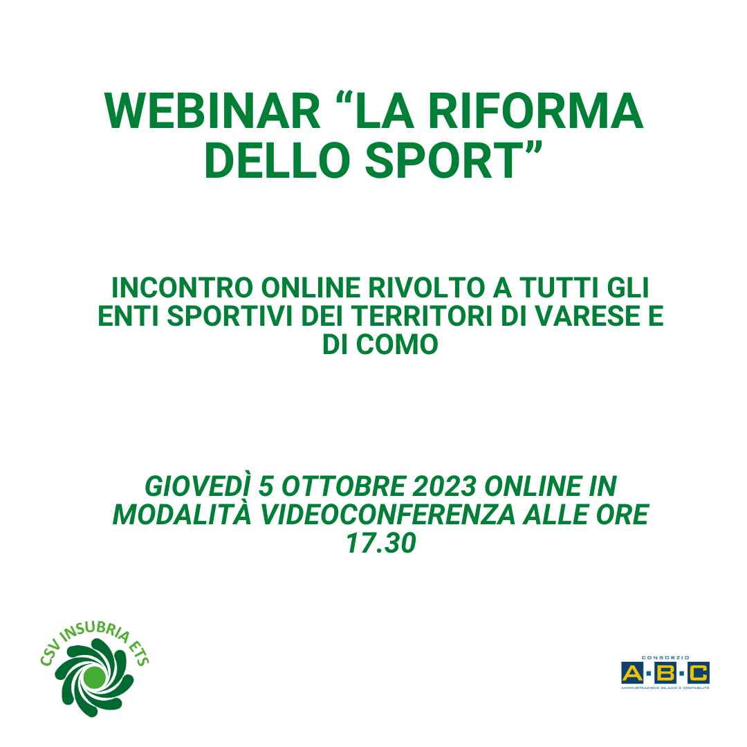 Locandina webinar 5 ottobre Riforma dello sport e adeguamento statuti
