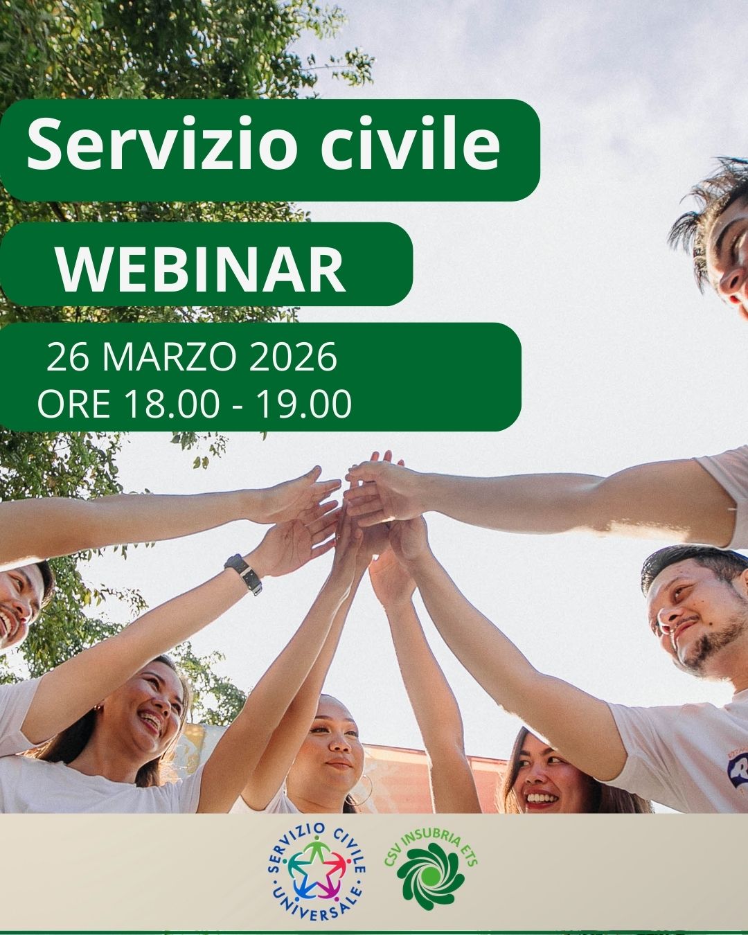 Webinar online giovedì 26 marzo dalle 18:00 alle 19:00 per Servizio Civile Universale