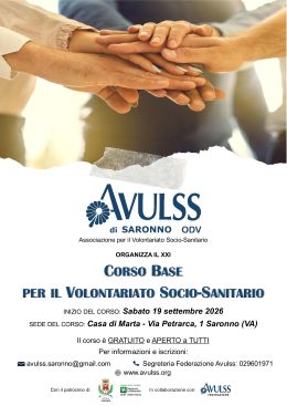 Volantino 21° corso base per volontari promosso da Avulss Saronno